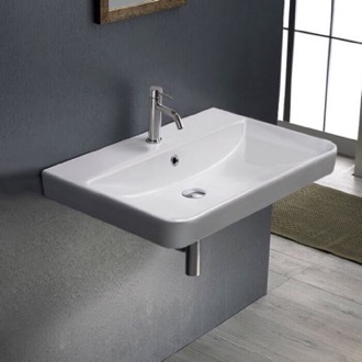 Bathroom Sink Rectangle White Ceramic Wall Mounted or Drop In Sink CeraStyle 079600-U